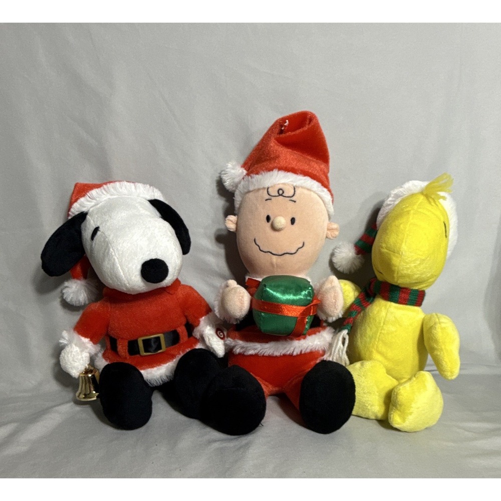 Peanuts Christmas Plush Lot 3 Snoopy Charlie Brown Woodstock 1997 Beanbag